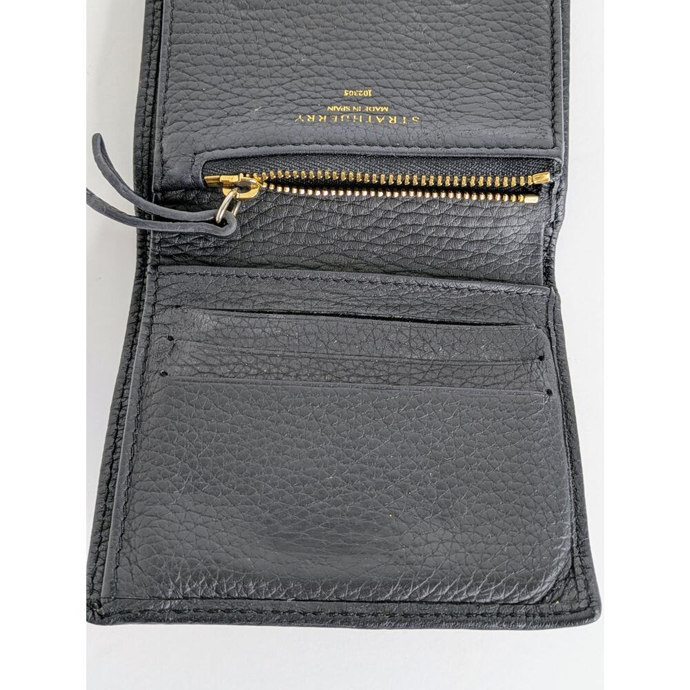 Strathberry Crescent Wallet Black Pebbled Leather Bifold Signature Hinge Bar - Picture 6 of 16